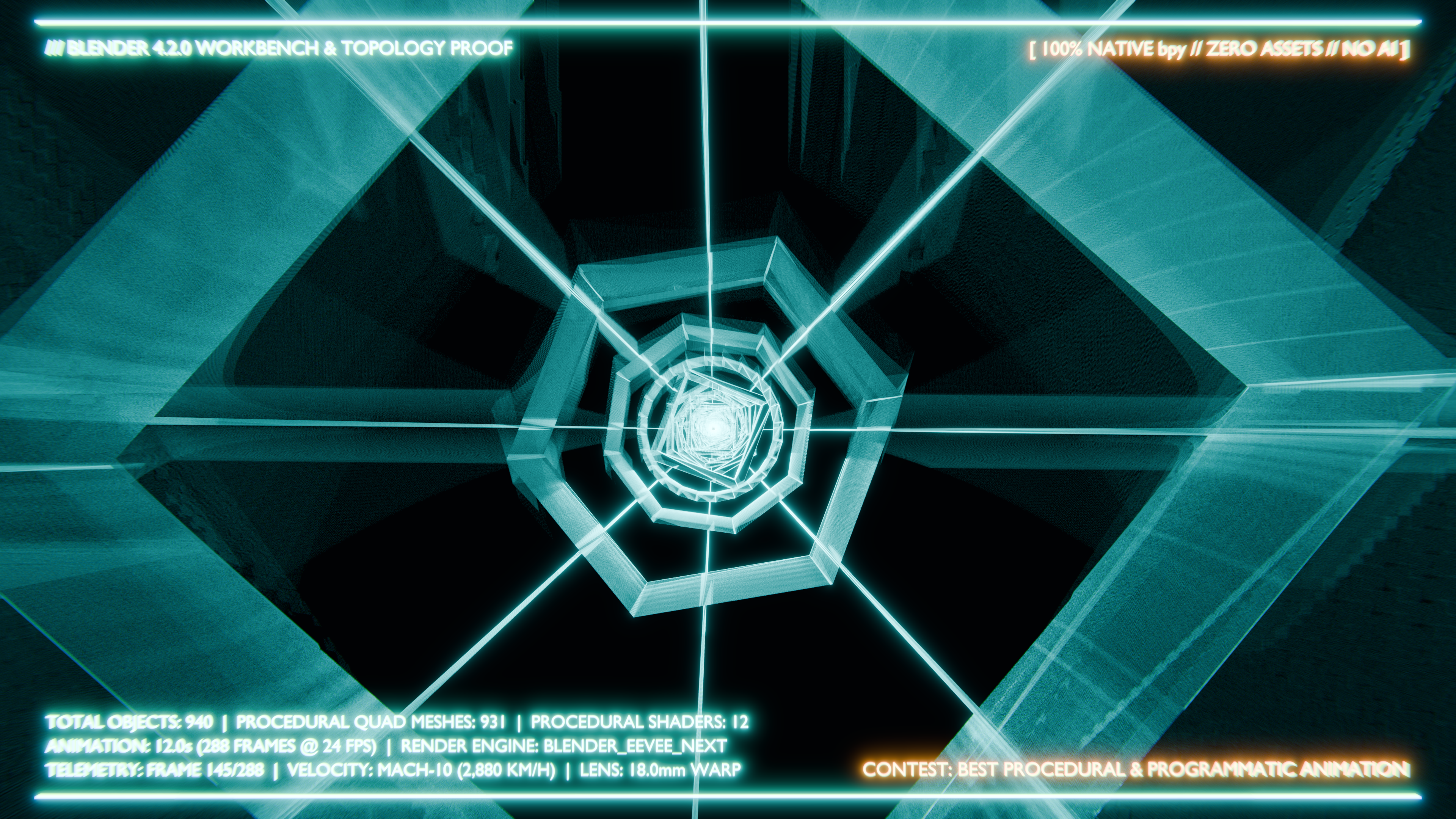 Shot 4: Blender Wireframe Topology & Telemetry Proof (4K)